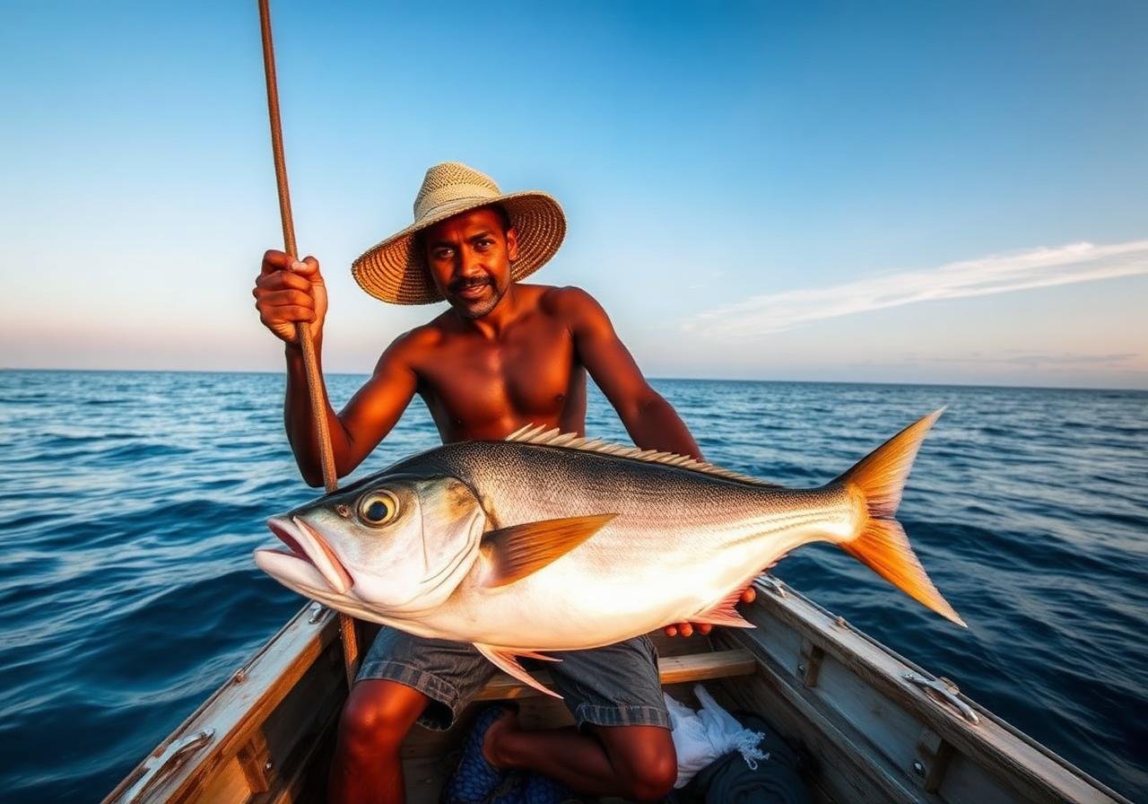 Fishing lines out over open ocean at golden hour